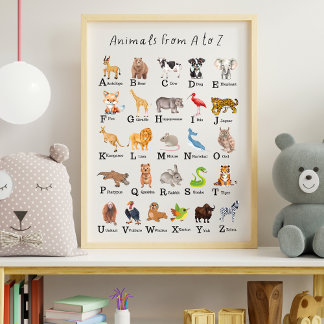 Póster Clase Educativa Alphabet Animal A - Z