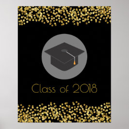 Póster Clase Faux Gold Confetti & Graduation Cap de 20xx