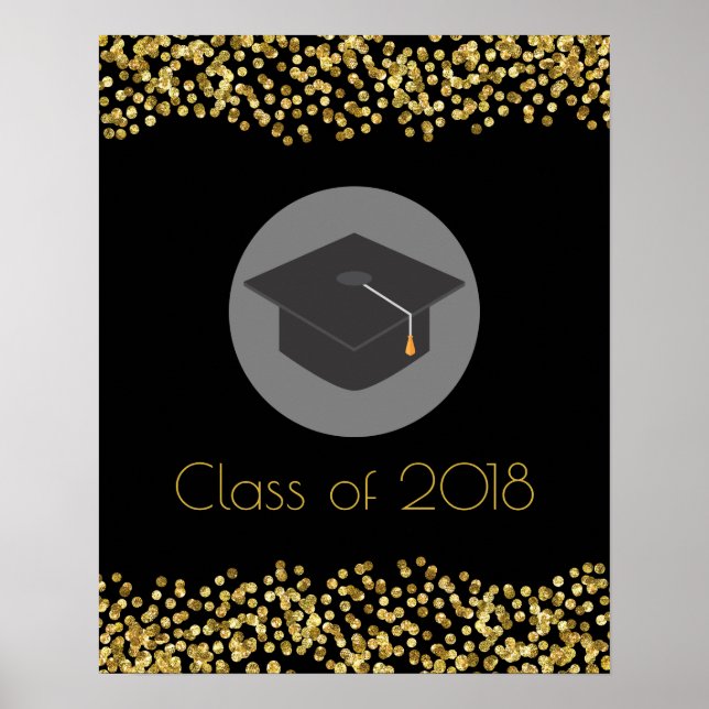 Póster Clase Faux Gold Confetti & Graduation Cap de 20xx (Frente)
