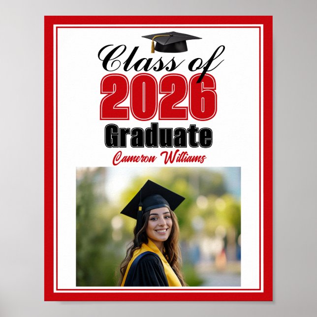 Póster Clase Roja de 2026 Foto Personalizada Fiesta de Gr (Frente)
