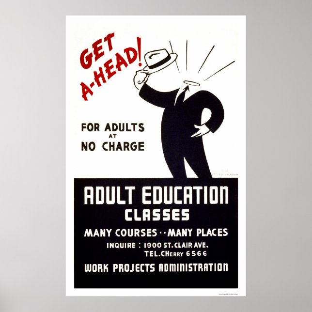 Póster Clases de educación de adultos 1938 WPA (Frente)