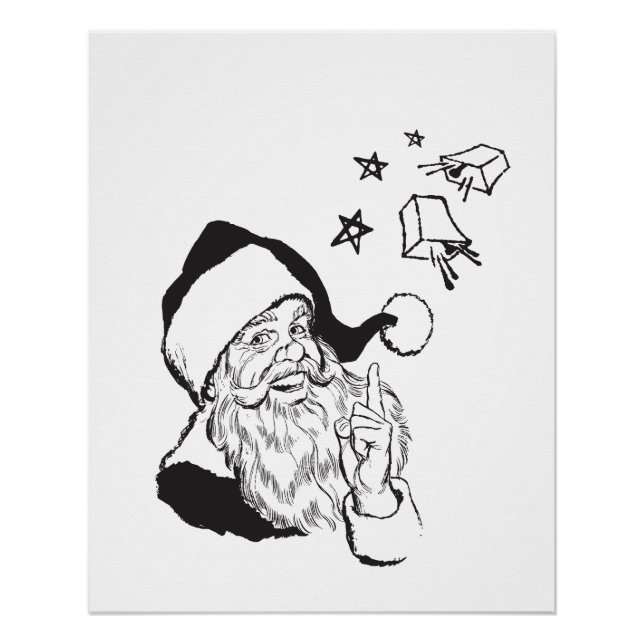 Póster Clásica Clipart Santa Claus Black White Retro (Anverso)