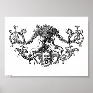 Póster Clásica de dos cherubres con hiedra y flores