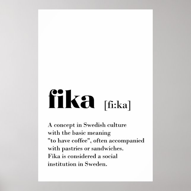 Póster Clásica Fika Definition Coffee Suecia (Frente)