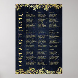 Póster Clásica Flouriy Navy Boda De Invierno Azul Y Oro