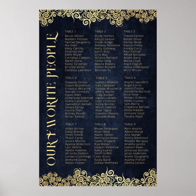 Póster Clásica Flouriy Navy Boda De Invierno Azul Y Oro (Frente)