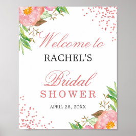 Póster Clásica lluvia de confeti rosa con flores para des