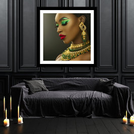 Póster Clásica Moda Guisana de oro verde esmeralda africa