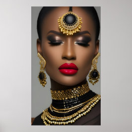 Póster Clásica Moda Oro africano Gemas de joyas negras
