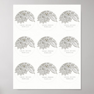 Póster Clásica Ornate Paisley Marfil Bodas de oro