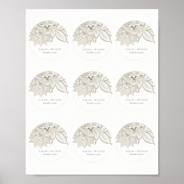 Póster Clásica Ornate Paisley Marfil Bodas de oro (Frente)