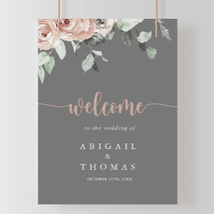 Póster Clásica Rosa Polvorienta Floral Bienvenida de Boda