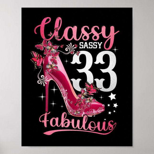 Póster Clásica Sassy 33 Y Faburrida Floral De Cumpleaños  (Frente)