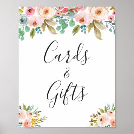 Póster Clásicas Tarjetas Florales de acuarela y Rótulo de