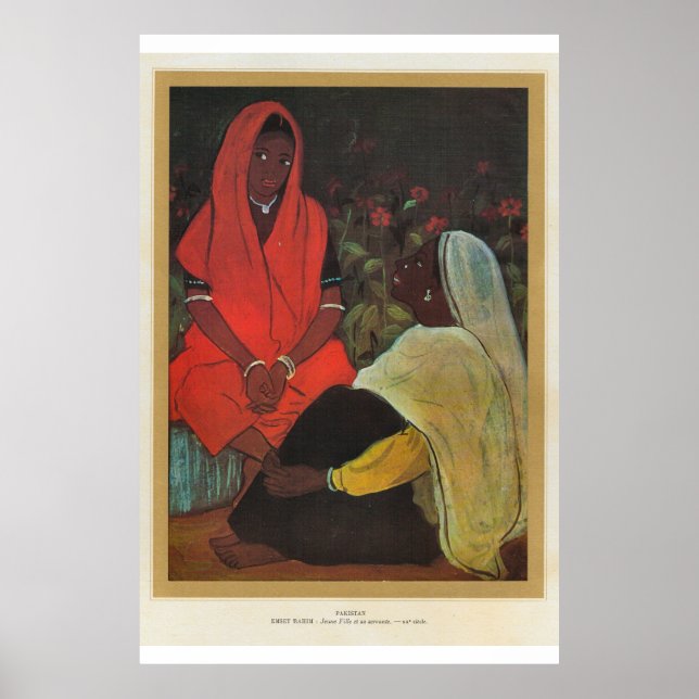 Póster Clásico Asia Art Pakistan, chica con sirviente (Frente)