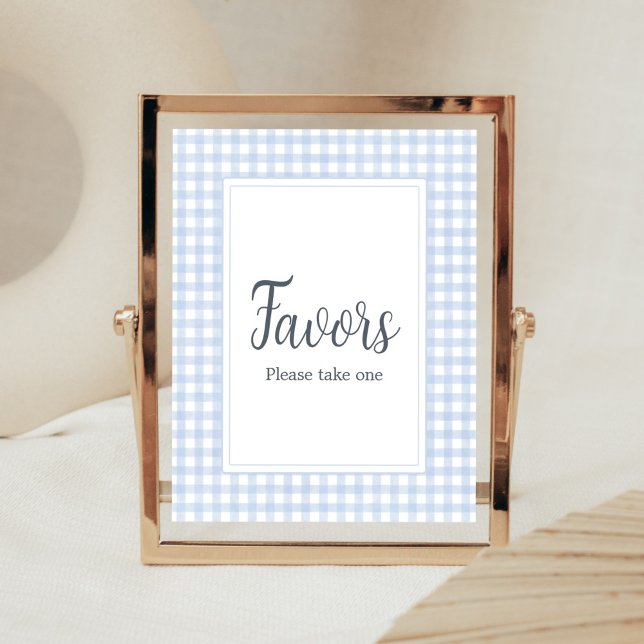 Póster Clásico Blue Gingham Favors (Boy Gingham Baby Shower Favors Sign)