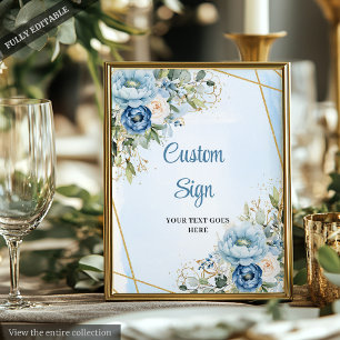 Póster Clásico Boda con Marco Dorado y Verde Polvo Azul