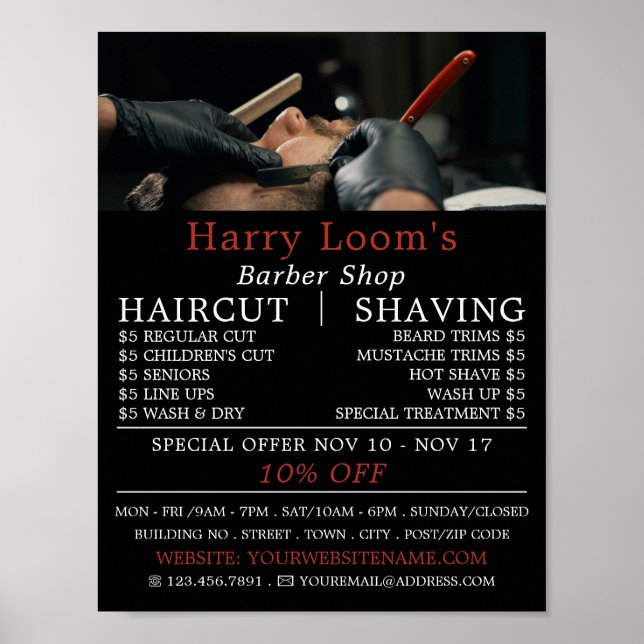 Póster Clásico Canto, publicidad de barberos masculinos (Frente)