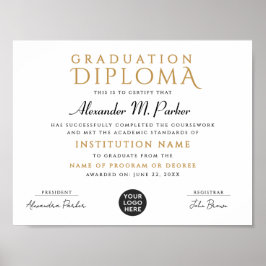 Póster Clásico Chic Negro Dorado Logotipo de Graduación E