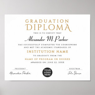 Póster Clásico Chic Negro Dorado Logotipo de Graduación E