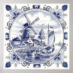 Póster Clásico Chic Vintage Molino de Viento Holandés Del