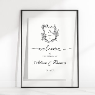 Póster Clásico crestón de monograma de bienvenida de boda