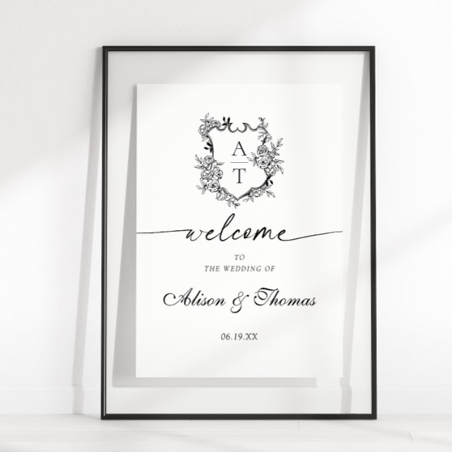 Póster Clásico crestón de monograma de bienvenida de boda (Subido por el creador)