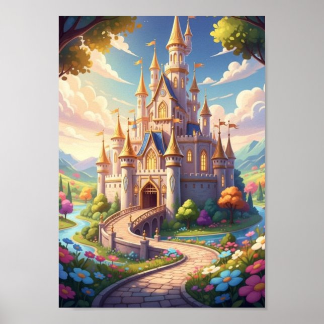 Póster Clásico cuento de hadas Castillo Reino Libro de cu (Frente)