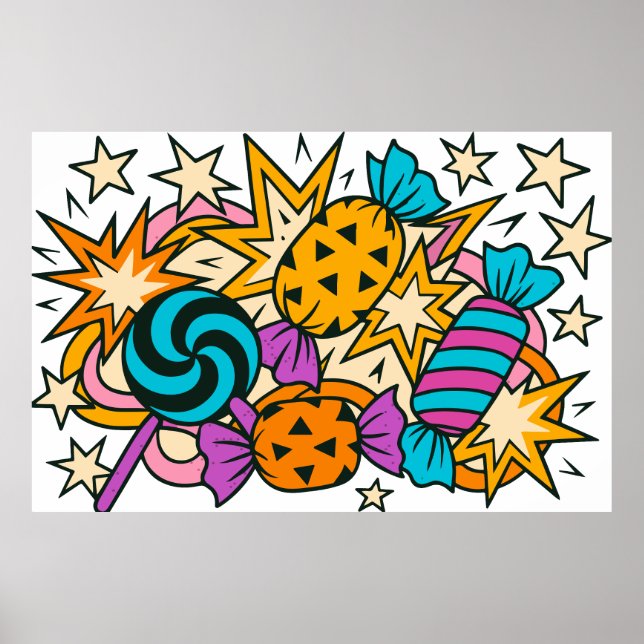 Póster Clásico de caramelos de Halloween PNG, dulces colo (Frente)