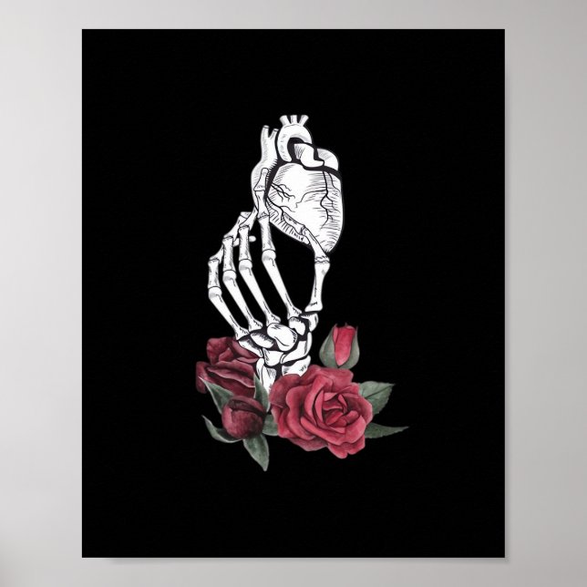 Póster Clásico de Mano del Corazón del Skeleton (Frente)