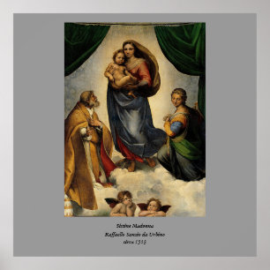 Póster Clásico de Raphael "Sistine Madonna" (alrededor de