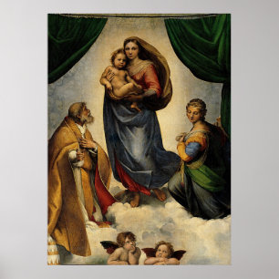Póster Clásico de Raphael "Sistine Madonna" (alrededor de