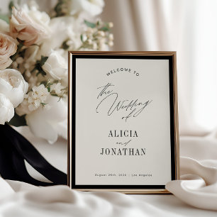 Póster Clásico elegante bienvenida de boda de marfil negr