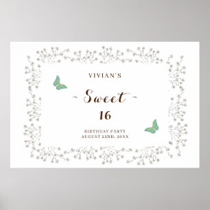Póster Clásico Flor silvestre y mariposa dulce dieciséis