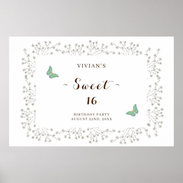 Póster Clásico Flor silvestre y mariposa dulce dieciséis  (Frente)