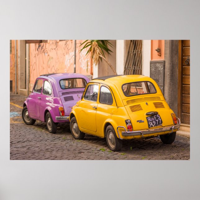 Póster Clásico italiano Fiat 500 coches en Roma Italia (Frente)