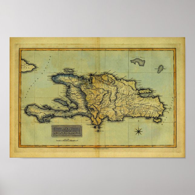 Póster Clásico Mapa Anticuario de La Española y Haití de  (Frente)