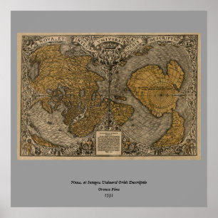 Póster Clásico Mapa del Mundo Antiguo de 1531 de Oronce F