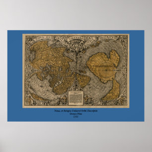 Póster Clásico Mapa del Mundo Antiguo de 1531 de Oronce F