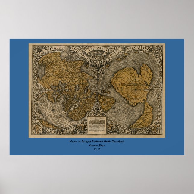 Póster Clásico Mapa del Mundo Antiguo de 1531 de Oronce F (Frente)