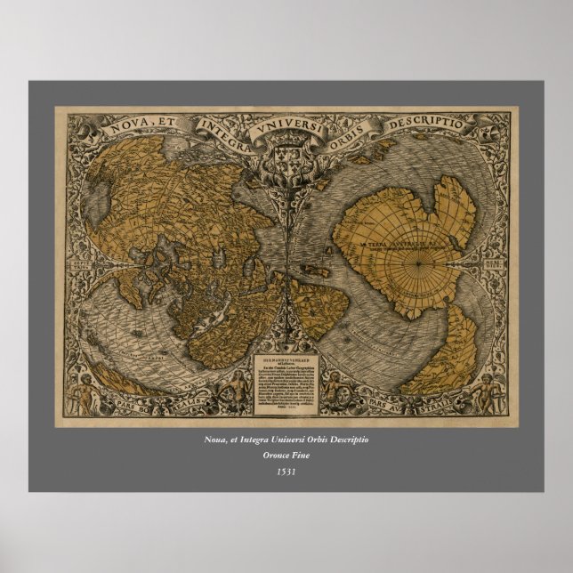 Póster Clásico Mapa del Mundo Antiguo de 1531 de Oronce F (Frente)