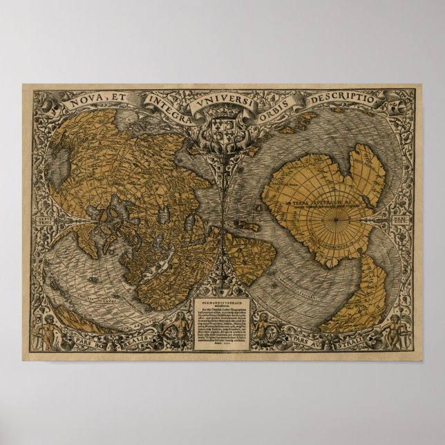Póster Clásico Mapa del Mundo Antiguo de 1531 de Oronce F (Frente)