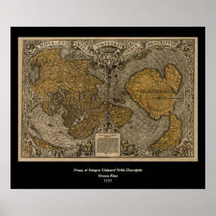 Póster Clásico Mapa del Mundo Antiguo de 1531 de Oronce F