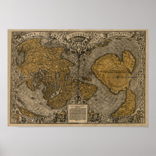 Póster Clásico Mapa del Mundo Antiguo de Oronce Fine