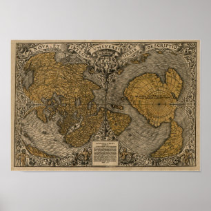 Póster Clásico Mapa del Mundo Antiguo de Oronce Fine