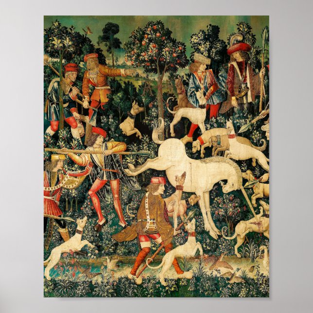 Póster Clásico medieval de Tapestries de Unicornio defien (Frente)