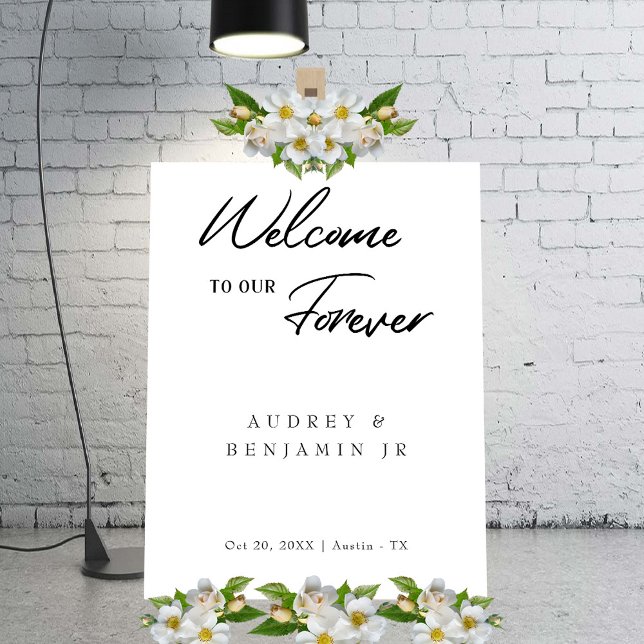 Póster Clásico moderno Boda negro signo de bienvenida en  (Classic Modern Black Wedding Welcome Sign on White)