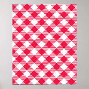 Póster Clásico Patrón de Gingham Rojo y Blanco Rústico