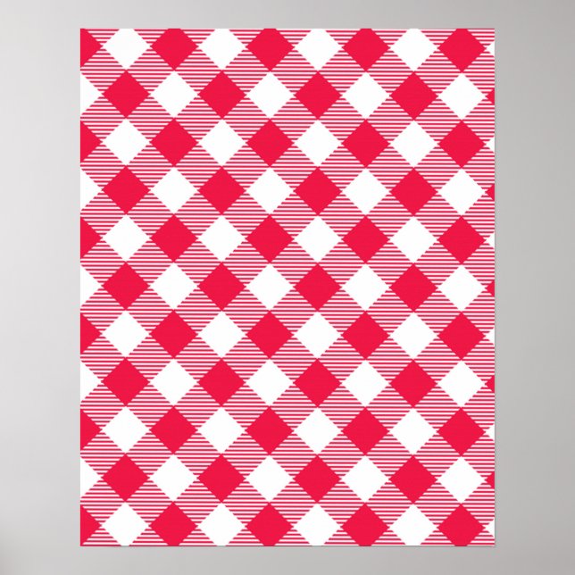Póster Clásico Patrón de Gingham Rojo y Blanco Rústico (Frente)