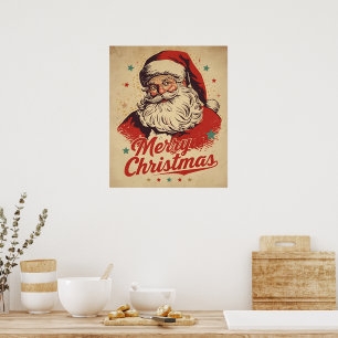 Póster Clásico Santa Claus Retro de los 50 Feliz Navidad